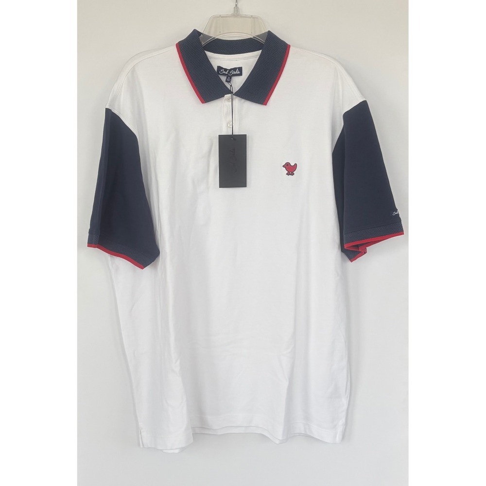 Bad Birdie Pique Golf Polo Shirt Men XL White Navy Red Shirt Short Sleeve New